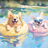 Cute Floating Pup Duo Coaster