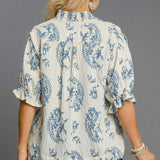 Paisley Print V Neck Blouse