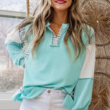 Corded Textured Plaid Patchwork Top