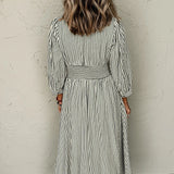 Cinched High Waist Stripe Midi Dress