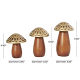 Wood Mushrooms With Gold Tops - Set Of 3