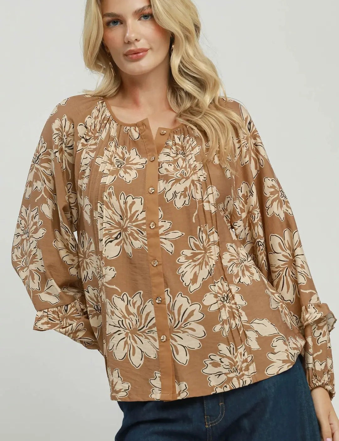 Ruffle Sleeve Button Down