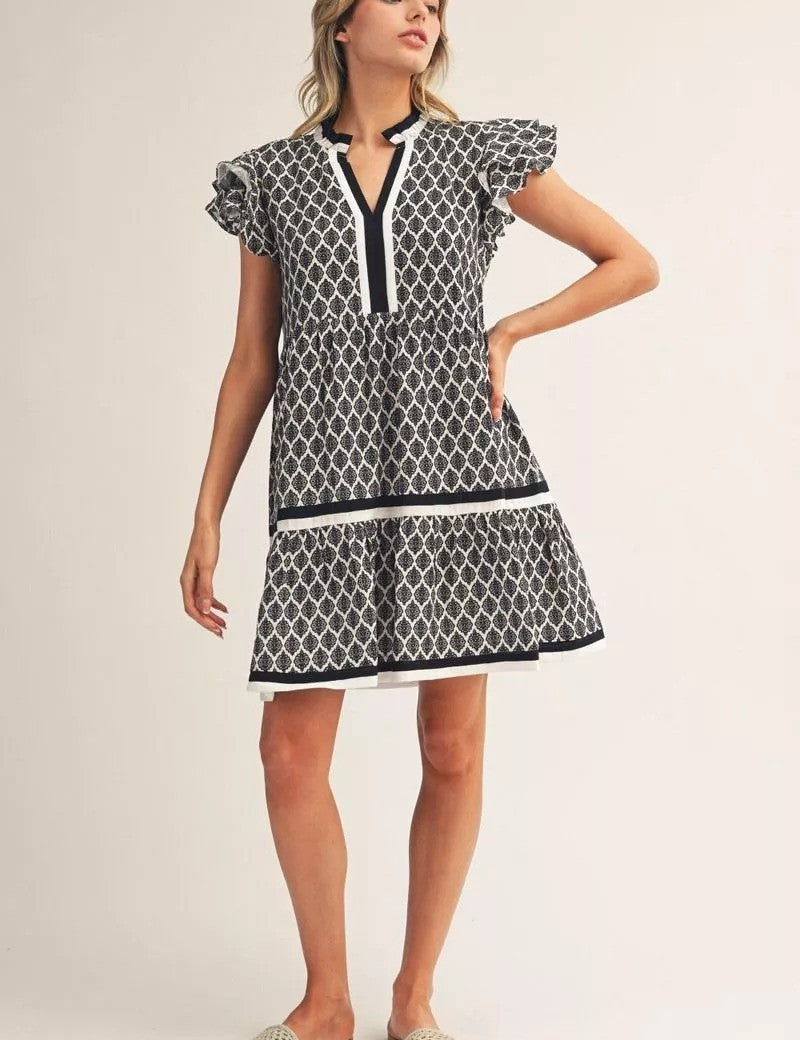 Baroque pattern tiered dress