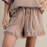 Ruffled Bottom Washed Short Pants