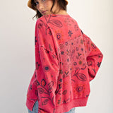 Floral Print Washed Terry Pullover