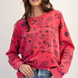 Floral Print Washed Terry Pullover