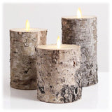 Led Wax Candles Wrapped In Natural Bark With Remote “ Set/3
