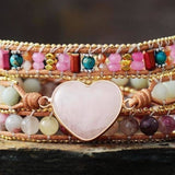 Rose Quartz Heart & Amazonite Wrap Bracelet