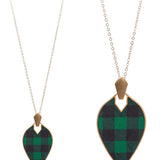 Marquise Shape Faux Leather And Metal Necklace