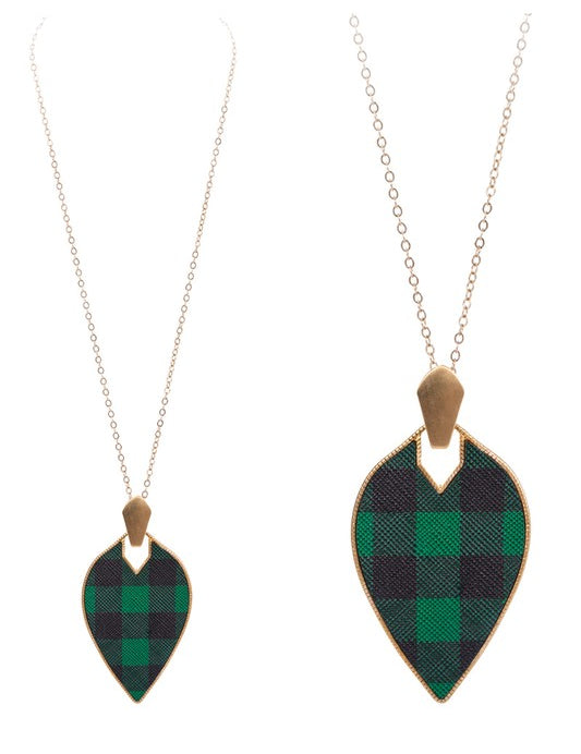 Marquise Shape Faux Leather And Metal Necklace