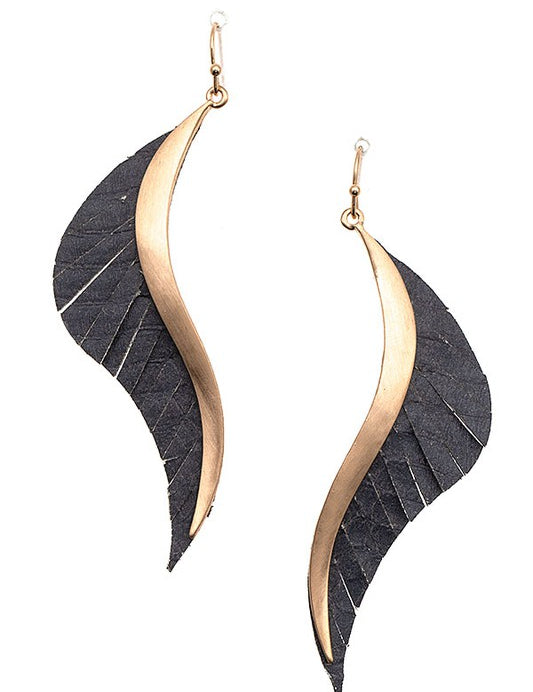 Spiral Curved Drop Leather Earrings