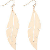 Wood Thin Leaf Drop Earrings