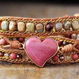 Rhodonite & Jasper Heart Wrap Bracelet