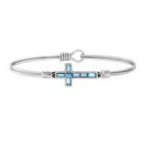 Baguette Aquamarine Cross Bangle Bracelet