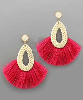 Straw Teardrop Tassel Earrings