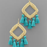 Rattan Rhombus & Tassel Earrings