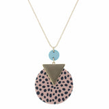 Blue Disc With Peach Circle And Gold Accent Necklace