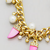 Antler Tusk Horn Pearl Clustered Necklace Set