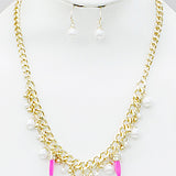 Antler Tusk Horn Pearl Clustered Necklace Set