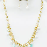 Antler Tusk Horn Pearl Clustered Necklace Set