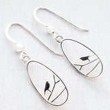 Silver Teardrop Robin Bird Earrings