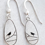 Silver Teardrop Robin Bird Earrings