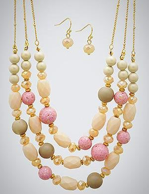 Multi Bead Triple Layered Necklace Set